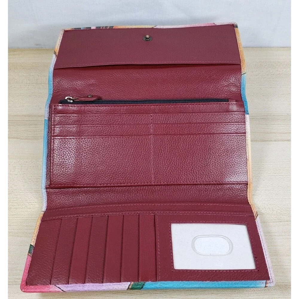 Anushka By Anna Stained Glass Art Dragonfly Genuine Leather Multi Pocket Wallet